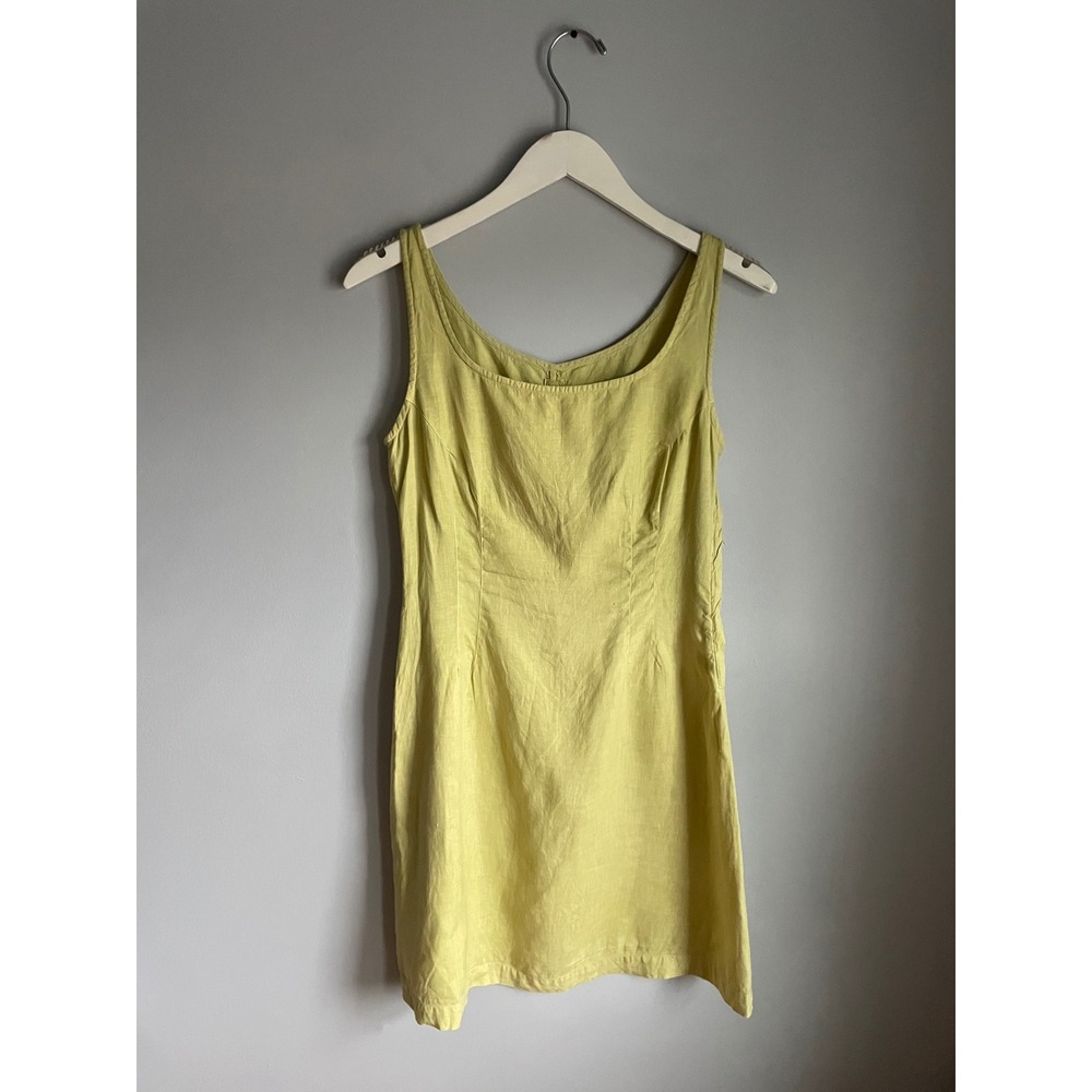 120% Lino Italian Linen Sleeveless Shift Dress Chartreuse Yellow IT 42 US 6